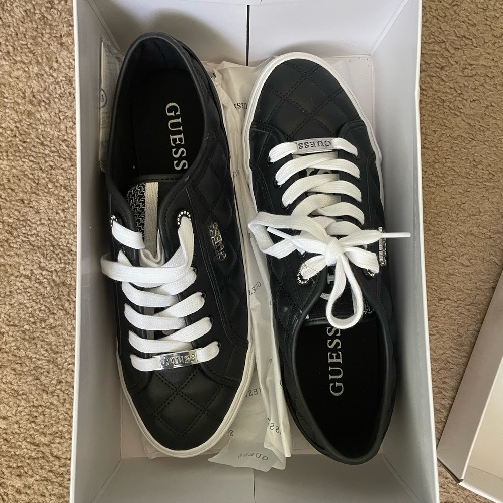 GUESS Black Quilted Sneakers with White Laces